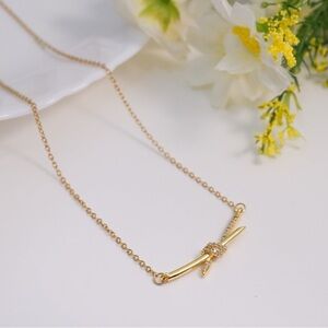 Gold Plated Love Knot Bar Necklace